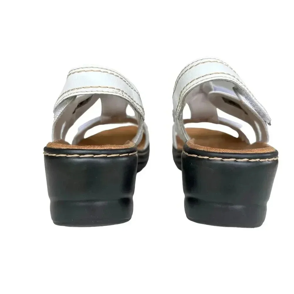 New Clark's Lexi Walnut Q Wedge T-Strap Sandal White Leather Size 11 - Picture 5 of 10